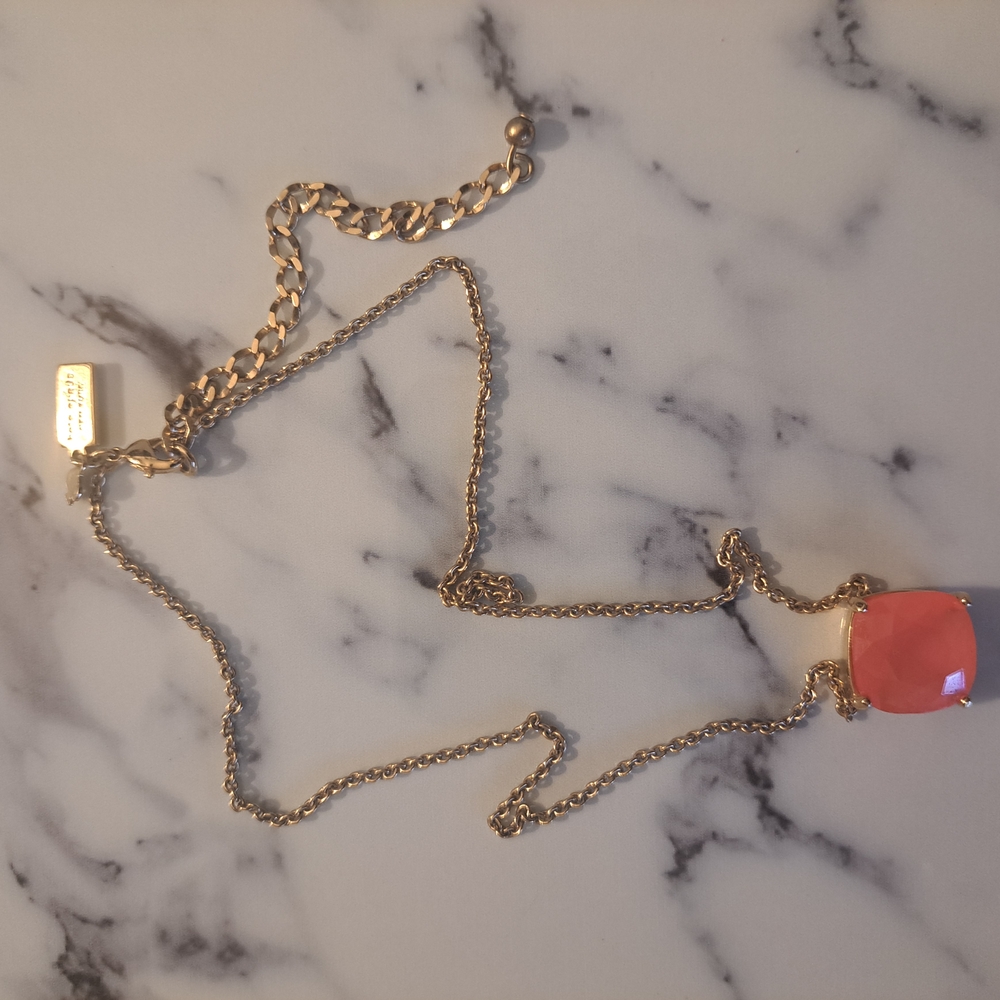 Kate Spade Cause A Stir Gold Tone 18" Chain With Pink Geometric Stone Necklace - Picture 2 of 2